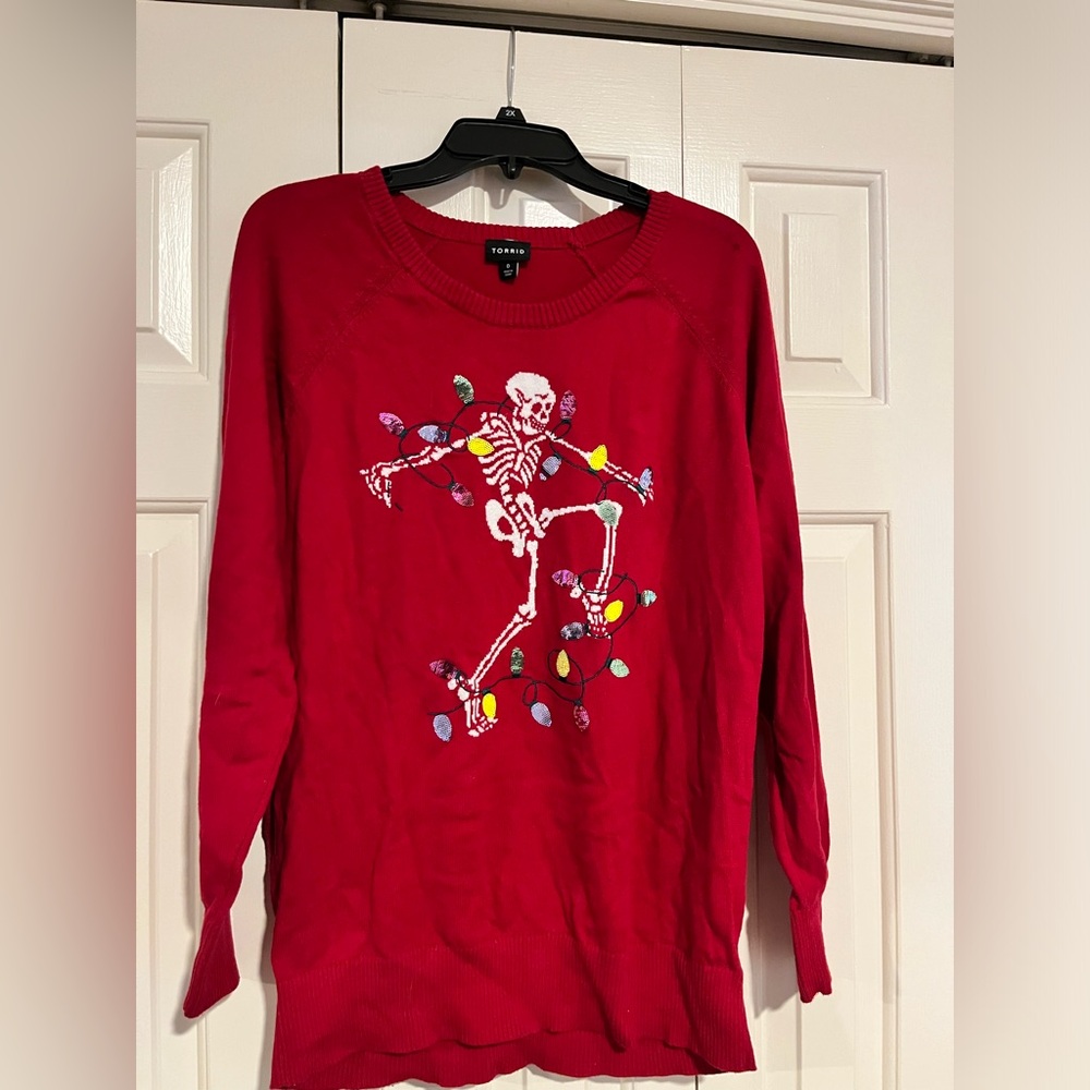 Torrid Women's Red Dancing Skeleton Pullover Crew Sweater Size 0